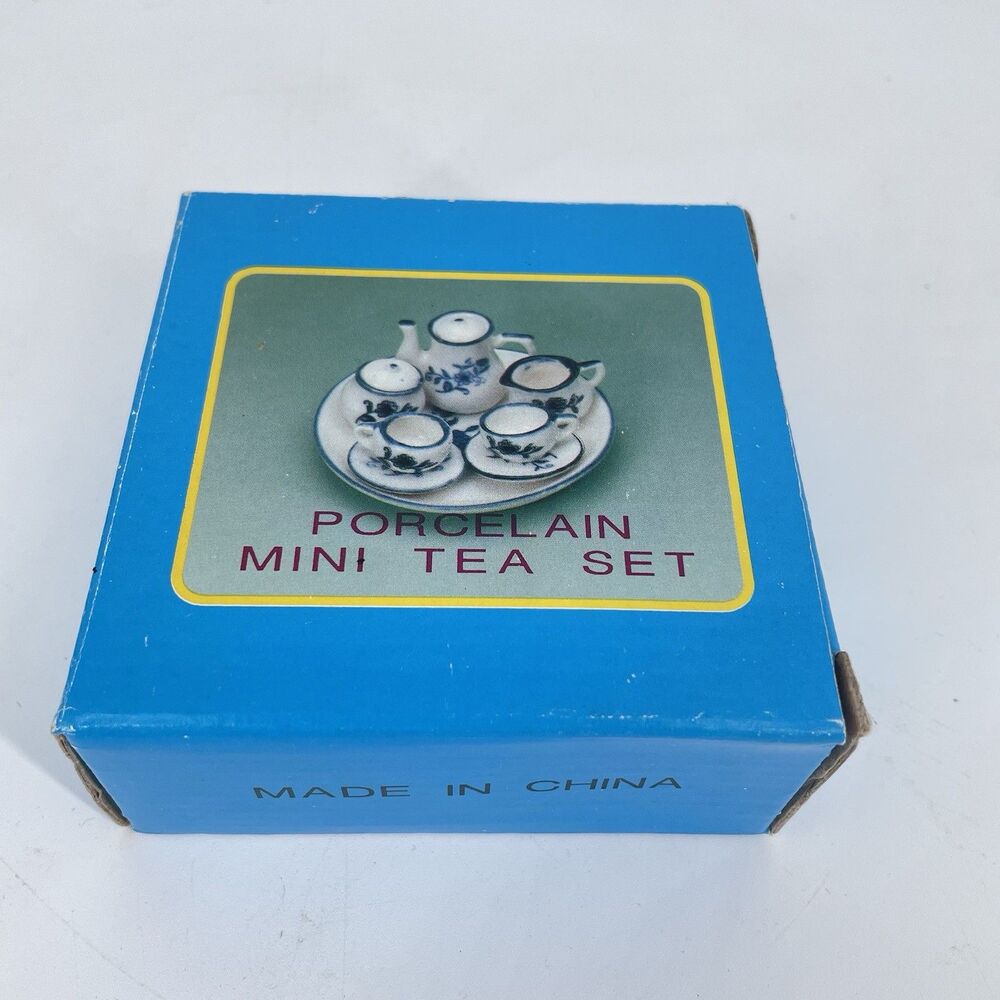 Porcelain Mini Tea Set Blue Floral Miniature Tea Set New in Box